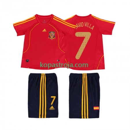 Billiga Fotbollströjor Spanien DAVID VILLA 7 2008 Retro Barn Hemma tröja Kortärmad